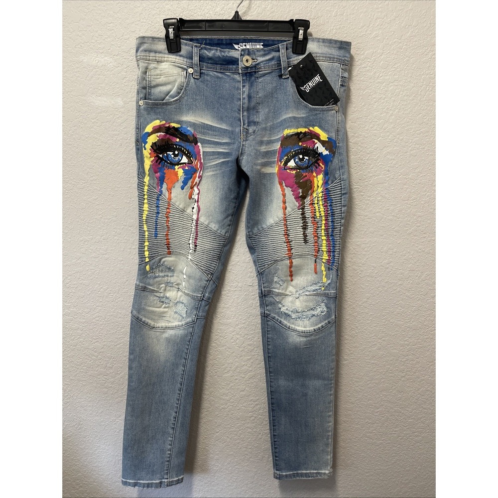 Genuine Authentic Garments Men's Jeans Size 34W/32L "Artistic Genuine Eyes"